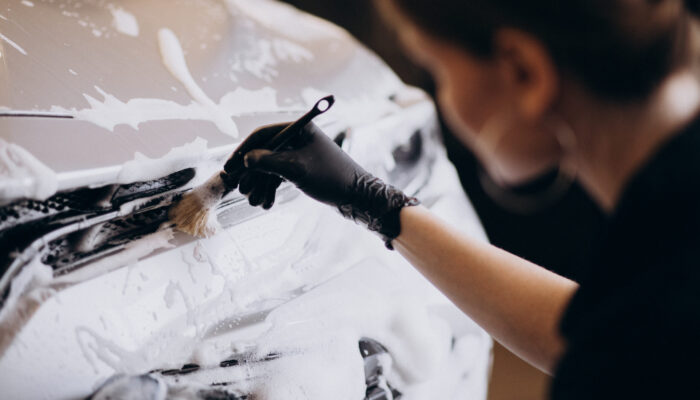 nettoyage de la carrosserie au pinceau